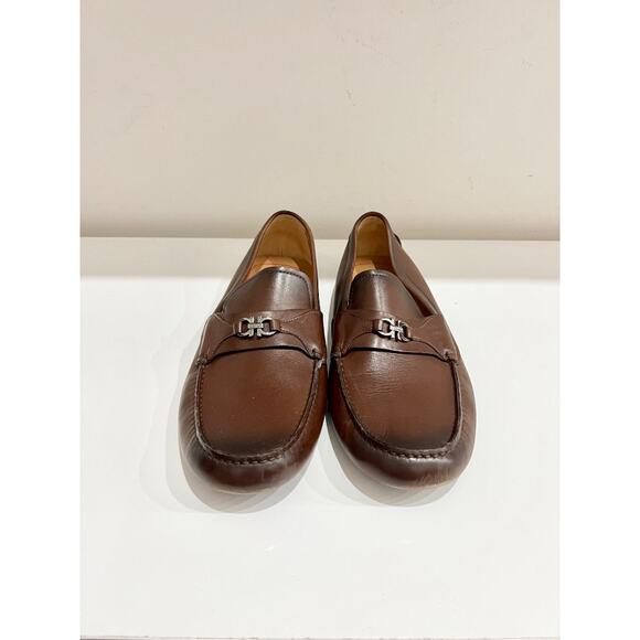Salvatore Ferragamo Florin Leather Moccasin Driving Loafer Shoes Brown Men 10.5E main image 7
